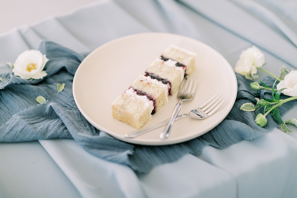 lemon blueberry wedding cake slice